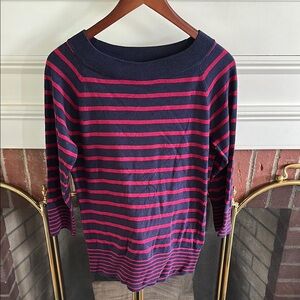 Talbots Striped Navy and Red Women's Lightweight Sweater